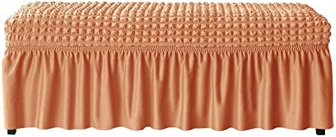 imonofit 3D Spandex Seersucker Bench Covers for Dining Room, Soft Stretch Upholstered Bench Seat Slipcover for Living Room, Kitchen and Bedroom, Washable Removable Dining Bench Protector，Light Orange