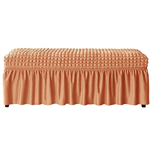 Imonofit 3D Spandex Seersucker Bench Covers For Dining Room, Soft Stretch Upholstered Bench Seat Slipcover For Living Room, Kitchen And Bedroom, Washable Removable Dining Bench Protector，Light Orange #TOP3
