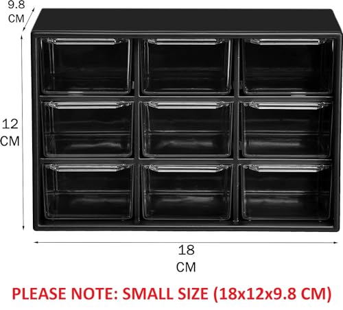 Image of 9 Drawer Plastic Rectangular Small Storage Box for Desk, Cabinet, Sewing Kit, Spice (18 x 10 x 12 cm)