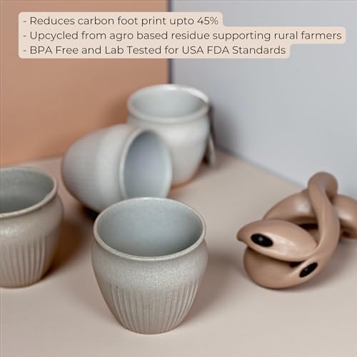 Image of Happy Cove Eco Friendly Cup Set of 6 for Tea | Biocomposite Rice Husk & Bamboo Fibre | 225ml Unbreakable Chai Cups | Microwave Safe Tea Kulhad | Hot & Cold Coffee Mug, Milk & Tea Cup Set