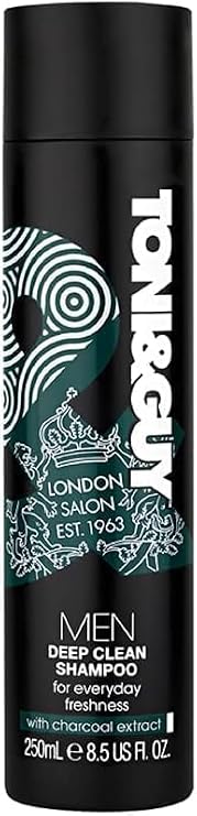 Toni & Guy Men Deep Clean Shampoo with Charcoal Extract, 250ml–Premium Deep Cleansing Formula for Everyday Freshness, Purifying and Revitalizing Hair Care Pack of 2