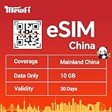 eSIM China 30 Days 10 GB, Activation Required, for esim Compatible Devices, 4G High-Speed Network, Mainland China SIM