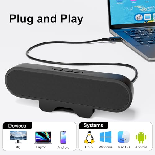 Plyee Audio Altavoces para Monitor, Altavoces para Computadora de Escritorio PC, Altavoz USB con Conector Integrado USB A Type C, Fácil de Sujetar a Monitores, 10W (Negro) - imagen 6