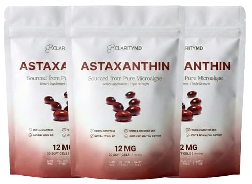 ClarityMD Astaxanthin 12mg Supplement – Natural Microalgae Source – Lipid-Based