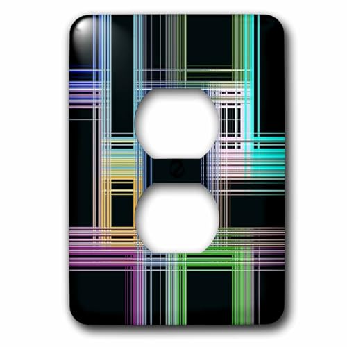 Couleurs sur noir plaque double prise géométrique pour protéger et décorer vos murs 3dRose