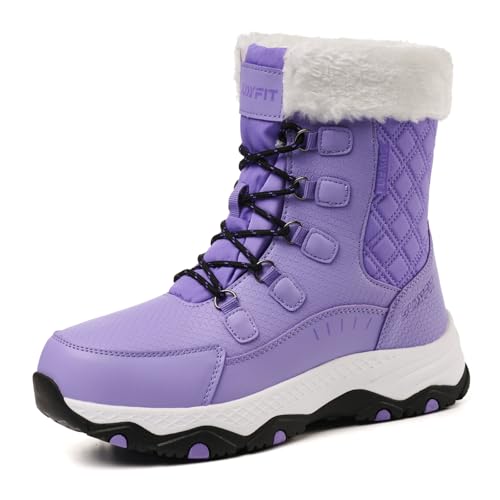 Suiyfit Snow Boots for Women Waterproof Mid-Calf Booties Winter Hiking Boot Durable Warm Fur Lined Boot Non-Slip Warm Climbing Shoes Walking, Cold Weather（purple-38）