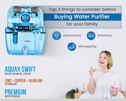 Image of Aqua Swift RO + UV + UF Water Purifier | Copper Zinc Alkaline Technology | TDS Controller | 15L Storage Tank | ISI Certified | 12-Stage Purification System | Suitable for All Water Types(Blue)