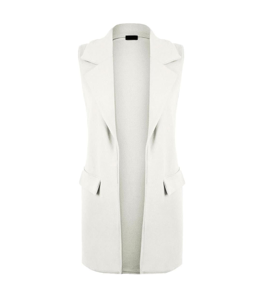 REAL LIFE FASHION LTD Womens Ladies Sleeveless Long Duster Coat Waistcoat Smart Blazer Plus Size Cream