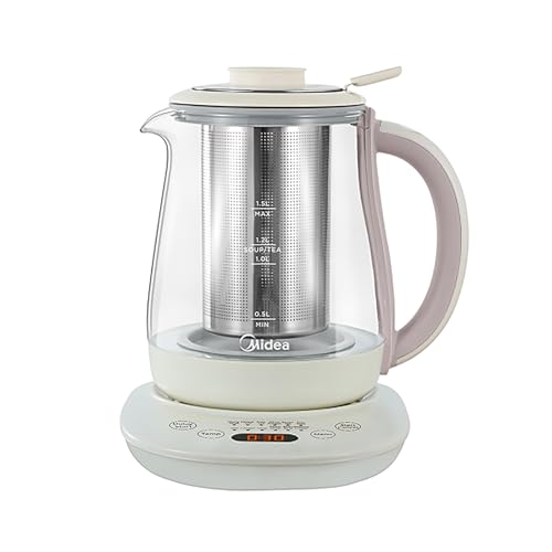 Midea MKH15180CGA Electric Kettle, 1.5L Health Pot with Large Tea Basket, Stainless Steel & Glass Kettle, 12 Programs, 800W, Light Apricot