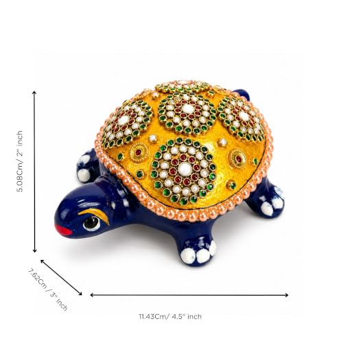 Image of eCraftIndia Handcrafted Decorative Turtle Showpiece for Home Decor | Traditional Stone & Pearl Work Tortoise Figurine | Vastu Feng Shui Tabletop Decorative Accent for Home & Office