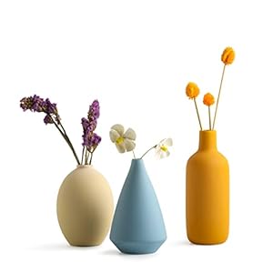 Small Ceramic Matte Vases for Home Decor, Modern and Minimalist Decorative Vase Set of 3, Flower Vases for Bookshelf, Mantel, Entryway, Coffee Table Decor, Boho Decor (Morandi-2)