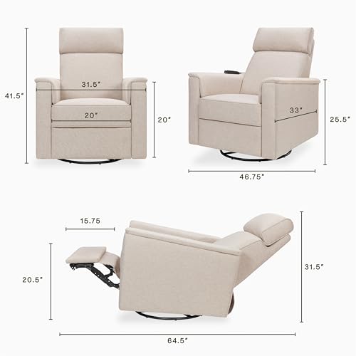 Image of Namesake Willa Deluxe Power Recliner Glider, Performance Beach Eco-Weave | GREENGUARD Certified Recliner w / 270 Swivel - Built-in USB Charging Port w / Heat & Massage - Water & Stain Resistant Fabric