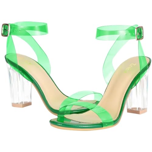 Image of ZriEy Clear Block Sandals Chunky Heels for Women 3.35 Inch Open Toe Adjustable Ankle Strap Pump Sandals for Weddings Parties Daily Wear