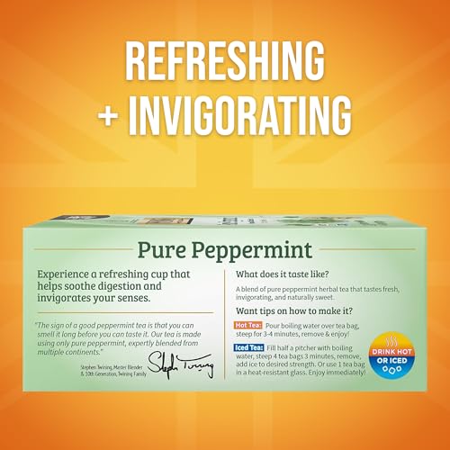 Twinings Pure Peppermint Herbal Tea Individually Wrapped Bags, 100 Count (Pack of 1), Fresh Minty Flavour, Naturally Caffeine-Free, Enjoy Hot or Iced, 100 Teabags