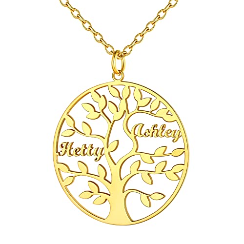 Custom4U Tree Of Life Necklace Personalized with 1-8 Names S925 Silver/Stainless Steel/18k Gold Family Tree Pendant Custom Handmade Birthday Gifts for Mom Grandma Women Gifts for Birthday (G