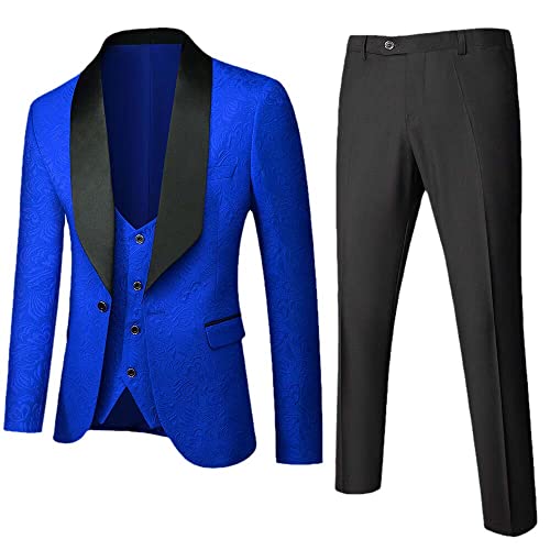 Men's Banquet Feather Embossing Designer Suit: Blazer, Jacket, Pants & Vest - Three-Piece Set