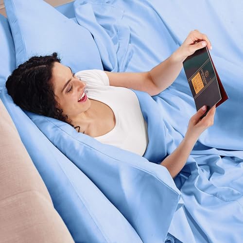 Image of BEVI - Home Premium Solid Plain Single Bedsheet with 1 Pillow Cover 300 TC Microfiber for Single Bed | Size (60 inch x 90 inch) Light Blue