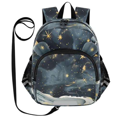 Kid's Backpack for Boys & Girls Toddler Bag Star and Moon Marble Backpack with Safety Leash
