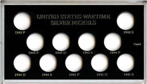 Capital Plastic 4" x 7" 11 Coin Meteor Holder U.S. Wartime Silver Nickels - 1942-1945 - Black