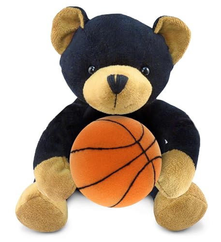 DolliBu Black Bear Stuffed Animal with Basketball Plush - Soft Huggable Bear, Adorable Playtime Bear Plush Toy, Cute Wildlife Gift, Personalized Plush Doll Animal Toy for Kids and Adults - 6 Inch