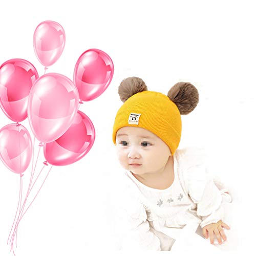 Toyvian Gorro de tricô de inverno com pompom para crianças, meninos e meninas, Amarelo, M