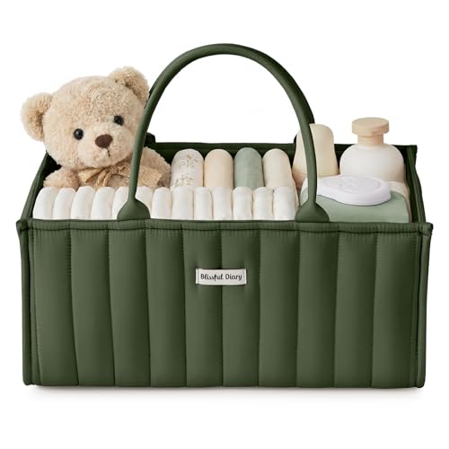 Image of Blissful Diary Baby Diaper Caddy Organizer, Stylish Storage Basket for Newborn Essentials and Diaper Station, Gift for Baby Shower and Registry Must-Have, Deep Green