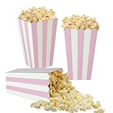 XIEHE 24 Pack Striped Popcorn Boxes - Carnival Parties Mini Paper Popcorn and Candy Containers, Party Supplies for Movie Nights (Pink)