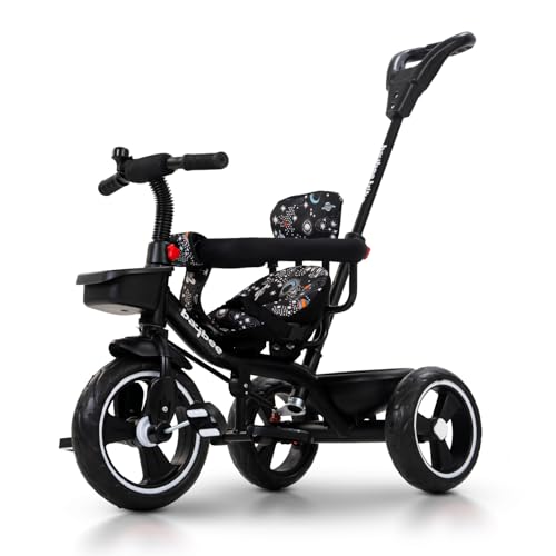 Image of Baybee 2 in 1 Baby Tricycle for Kids | Smart Balance Baby Trikes with Parental Handle, Cushion Seat, Safety Guardrail & Dual Storage | Kids Cycle for 2-5 Years Boy Girl (Tovino Black)