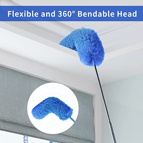Image of Barebeauty Microfiber Duster with Extension Pole, 100 inch Long Handle, Bendable Head, Duster for Cleaning Ceiling Fan, High Ceiling (Blue)