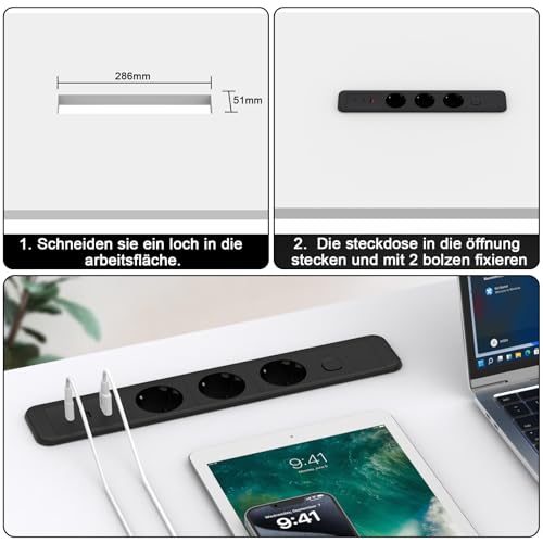 Multiprise de table multiprise BQO de bureau 3 prises avec 3 ports USB câble 1,8m