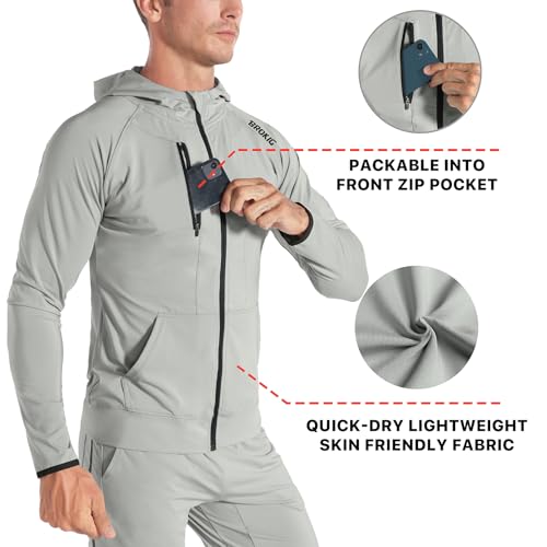 BROKIG Mens Zip Hoodies, Lightweight Sweatshirts Gym Running Jumper Jackets with Pockets - Image 3