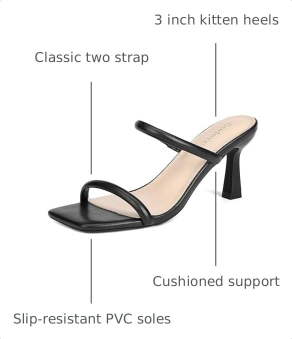 Image of Goderci Women's Two Straps Kitten Heel Sandals | 3 inch Kitten Heel, Fashion Square Open Toe, Slip On Summer Mules, for Party, Wedding, Daily