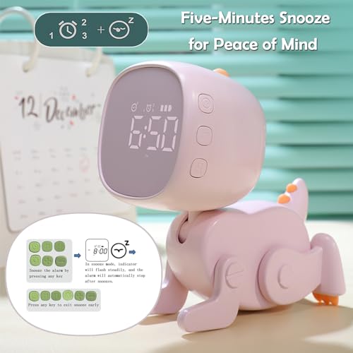 Image of jomparis Digital Dynamic Dinosaur Bedroom Alarm Clock with Night Light Gift for Kids Boys Girls Students -Pink