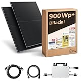 Kleines Kraftwerk 900W Balkonkraftwerk Komplettset – 800W Wechselrichter, 2×450W bifaziale Solarmodule, 5 m Kabel, Steckdose – Solaranlage Balkon ohne Halterung