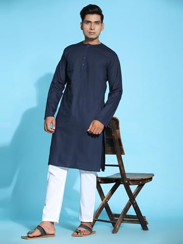 Image of Men's Pure Cotton Solid Kurta Pajama Set Round Neck Casual Yoga Dress