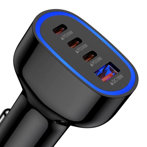 Multi 4 Ports Fast Car Charger Adapter 12V Auto Vehicle Plug - USB C & USB A Quick Charging - Cigarette Lighter Cell Phone Automobile Charger for iPhone 17 Pro Max Air 16e 16 15 14 13 12, Samsung S26