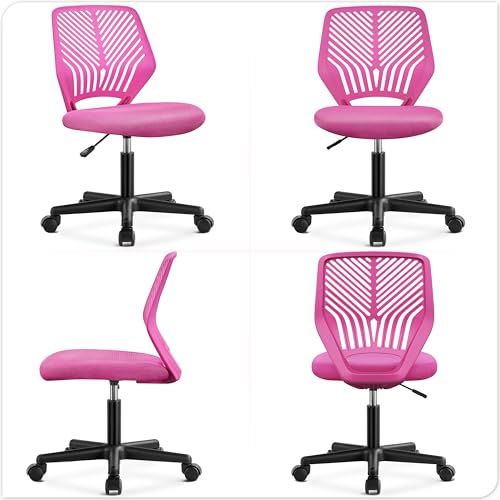 Sedia Ufficio Scrivania Senza Braccioli Girevole a Rotelle Ergonomica Portata 136 kg in Rete Traspirante Altezza Regolabile Rosa - Sedia gaming - Immagine 8