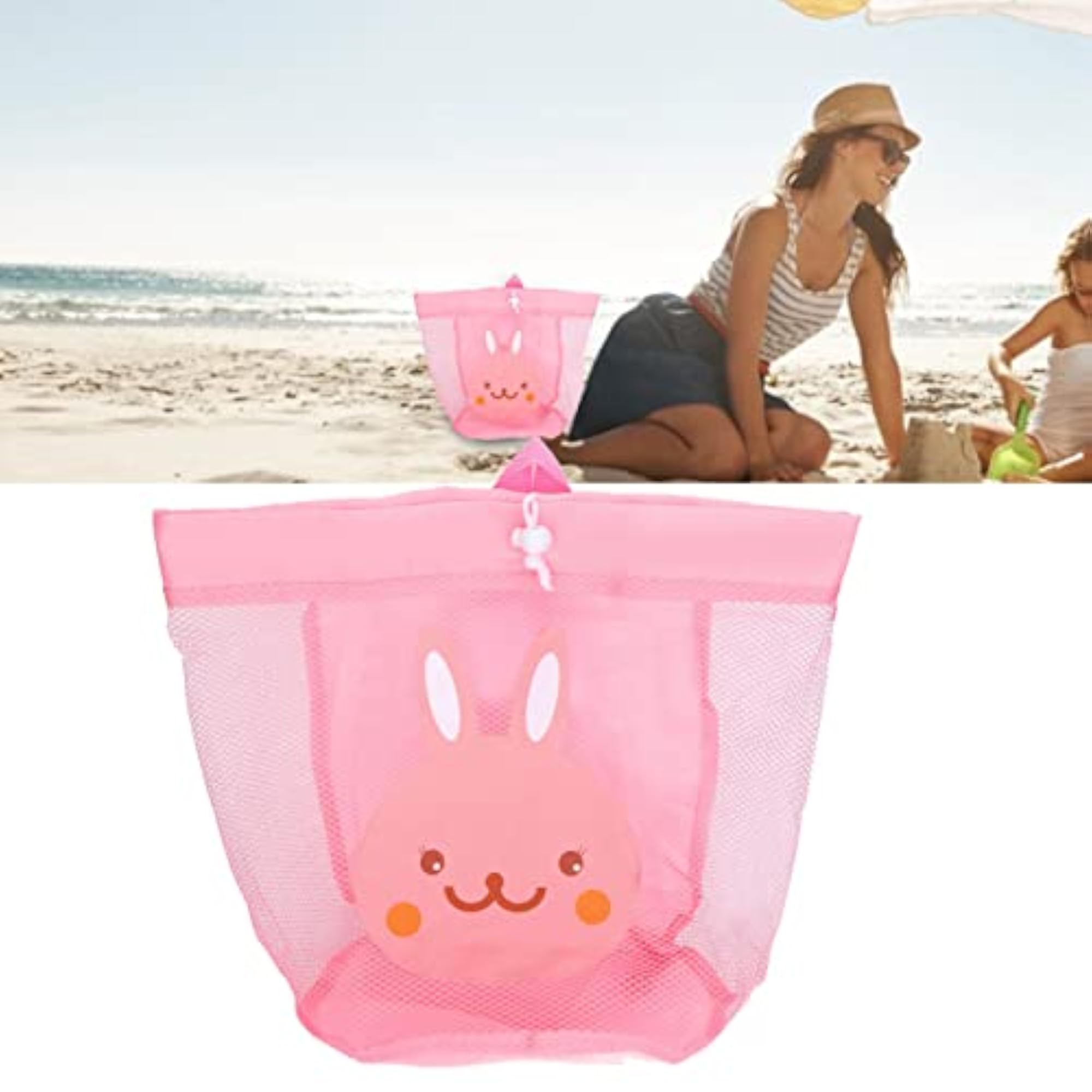 Kids Toy Beach Mesh Drawstring Backpack (Pink)