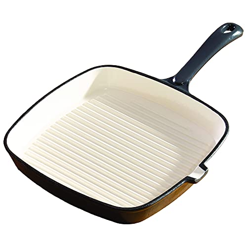 Hairy Bikers Poêle grill émaillée 23 cm pour une cuisson saine antiadhésive en céramique et induction compatible avec plaques de cuisson en fonte carrée Gris Cover