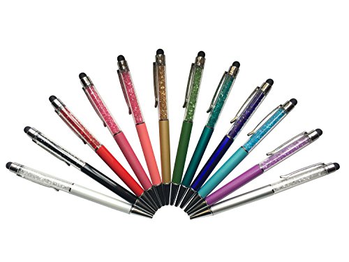 12pcs/pack MengRan Bling Bling Metal Diamond Ballpoint Pens 2-in-1 Slim Crystal Diamond Stylus for Iphone, Ipad, and All Touch Screen Devices