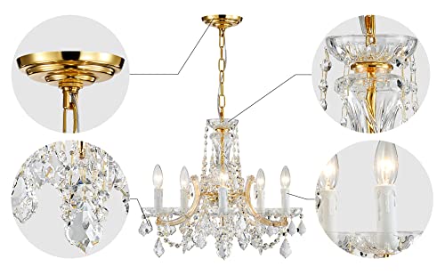 Agv Lighting Ch001G Modern K9 Crystal Chandelier Light Fixture, Maria Theresa Light, 5-Lights, D20 X H18, Adjustable Chain 59", Gold Finish #TOP2