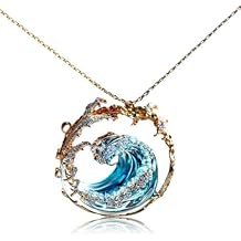 Wave Necklace, Adjustable Ocean Necklace Oceans Oath Necklace Elegant Blue Wave Beach Ocean Jewelry Inspirational Pendant Necklace Gifts for Women
