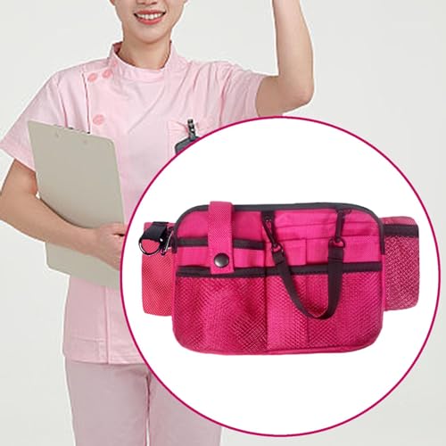 Ceinture sac banane infirmière à multi compartiments en polyester solide rose - 6