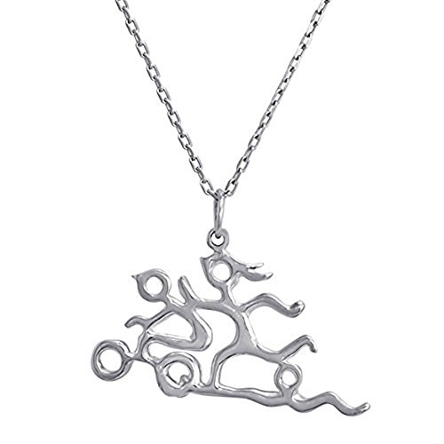 Sport Triathlon Necklace Sterling Silver Runner, Olympic Ring, Biker, Swimmer Competition Triathlete (Sterling-Silver) Free Keychain