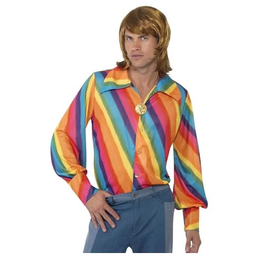 Smiffy's Smiffys-35384M Camisa con Colores Arco Iris de los 70, M-Tamaño 38"-40" 35384M