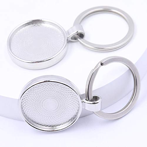 Reidgaller 10pcs 25mm Cabochon Keychain Blanks Antique Silver Bronze Key Chain Base Setting Trays DIY Keyring Making kit (Antique Silver)