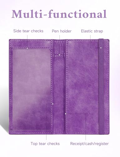 Image of Zreal Checkbook Cover for Men & Women, Premium Vegan Leather Checkbook Holder for Top & Side Tear Duplicate Checks with RFID Blocking (Lavender)