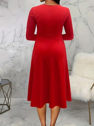 Women Plus Size Curvy Work Formal Casual Solid Color Basic Round Neck A-line Dress3