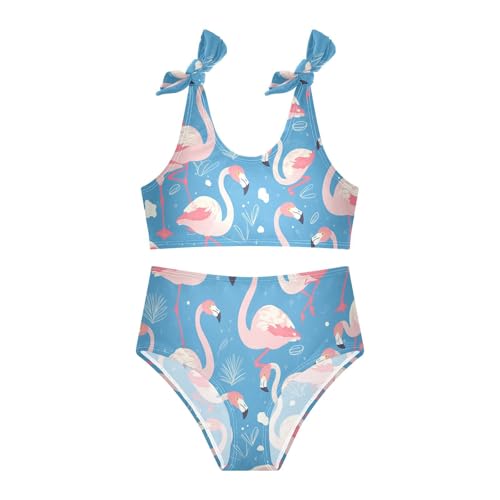 KLL Flamingo Pattern on Blue Background Girl Two Piece Bikini Set Quick-Dry Swimsuits Swimwear Adjustable Shoulder Strap3