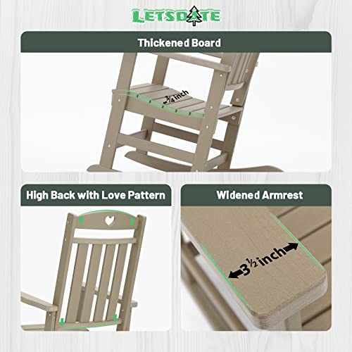 Letsdate Love High Back Plastic Rocking Chairs Outdoor & Indoor | Oversized Rocker Chairs | Easy To Assemble | Max Weight 500 Lbs | For Lawn, Porch, Patio, Backyard, Fire Pit, Garden (Medium Brown) #TOP3